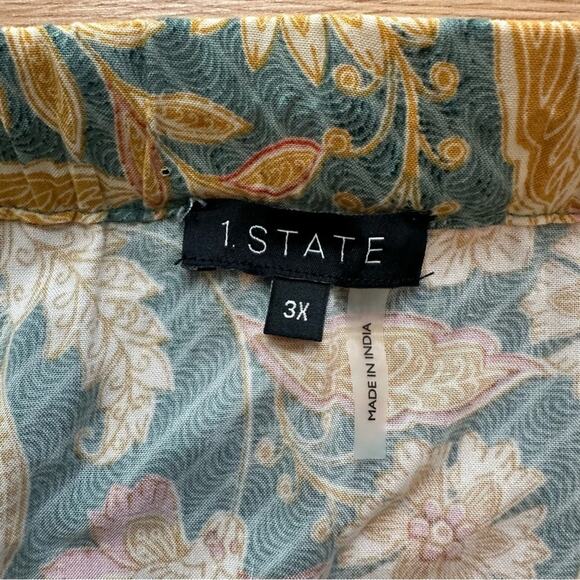 NEW 1.State Women's Floral Print Ruffle Trim Midi Skirt in Green Milieu Size 3X - Picture 9 of 12